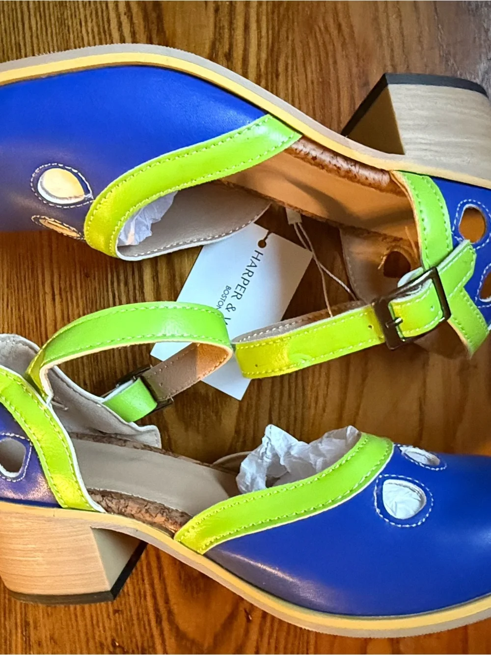 Girls Blue and Lime Mary Jane Dress Shoes